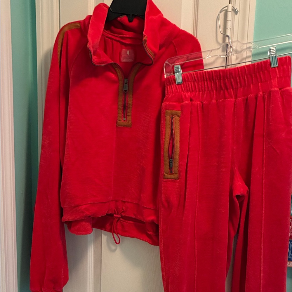 FP Movement by Free People Red Velour Tracksuit